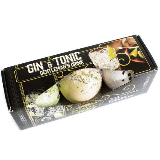 Set of three Gin and Tonic cocktail bath bombs with G&T cucumber and lime variations UK