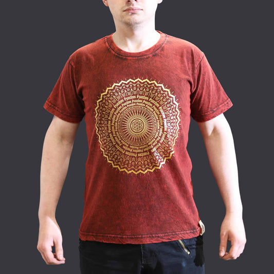 Small stone washed maroon mandala spiritual t-shirt
