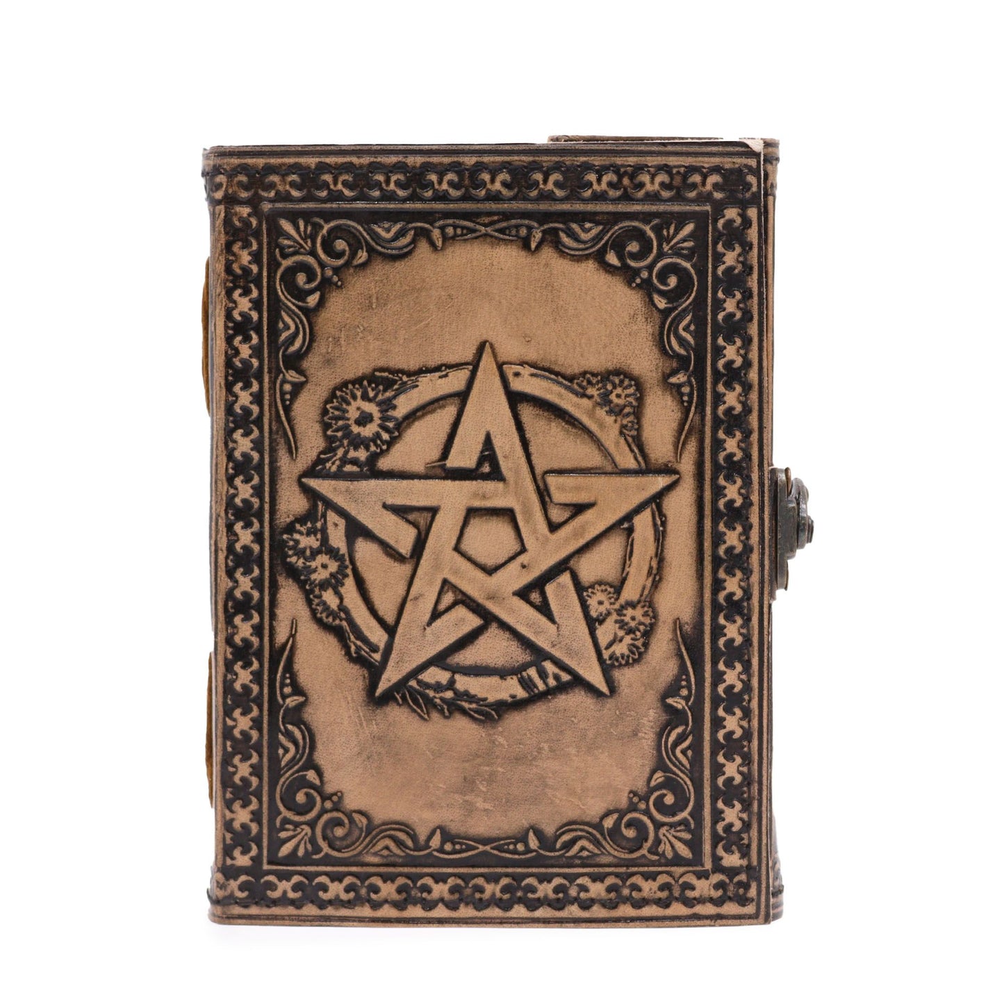 Pentacle Esoteric Leather Notebook Antique Grey – 200 page stitched journal with embossed pentacle design