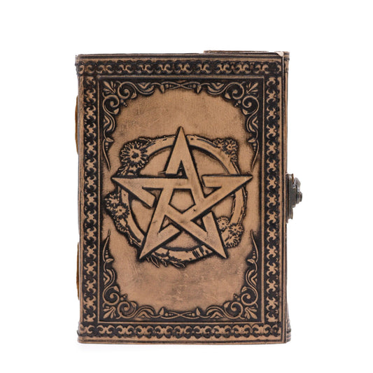 Pentacle Esoteric Leather Notebook Antique Grey – 200 page stitched journal with embossed pentacle design