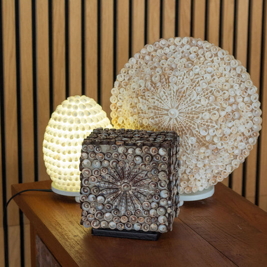 Boho Sea Shell Lamp Oval Small – compact natural shell lamp with soft ambient glow for coastal boho home décor UK