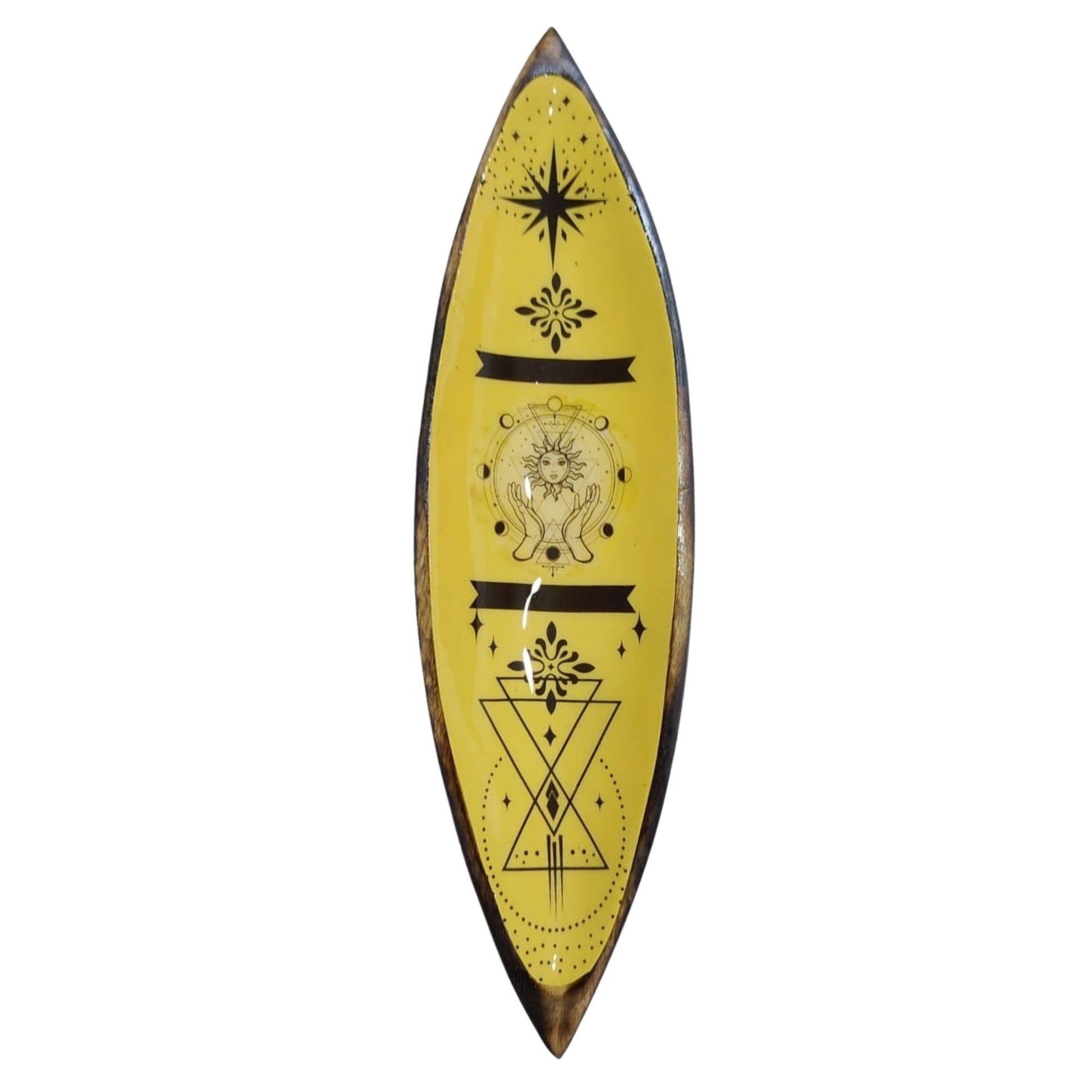 Enamel Incense Bowl Mango Wood Hand and Sun spiritual incense holder