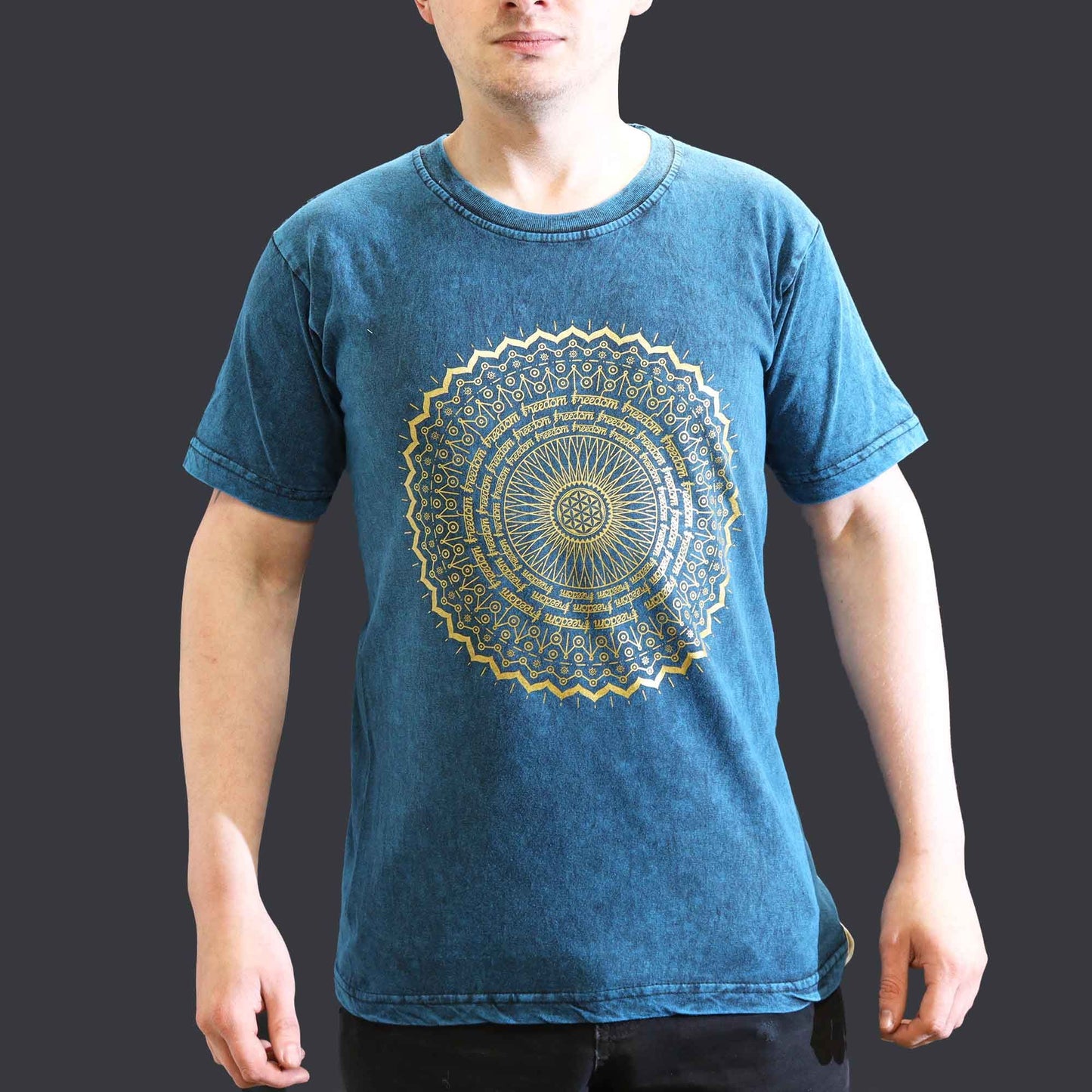 Small stone washed blue mandala spiritual t-shirt