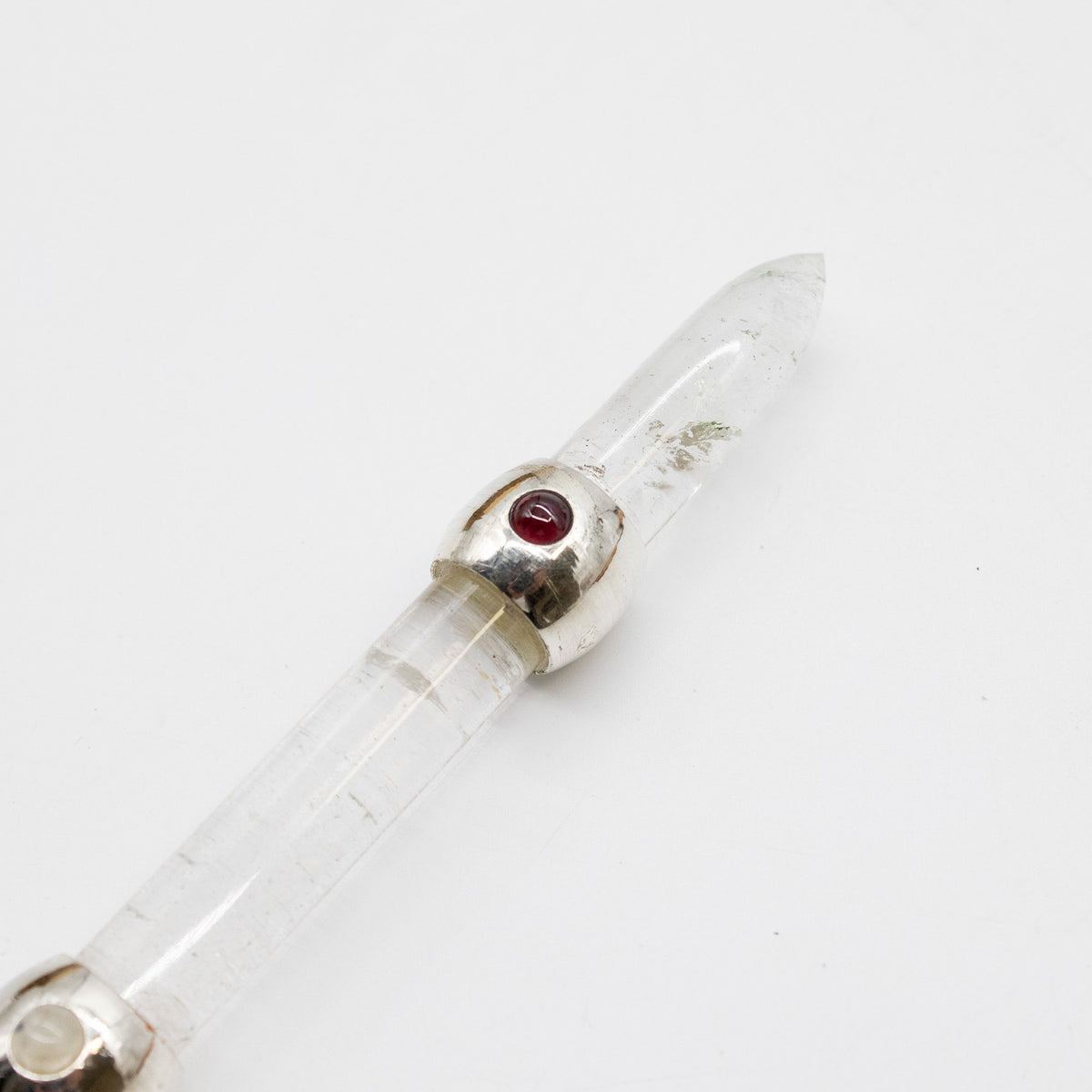 Axis of Grace Wand - Amethyst & Rose Quartz Spheres, Quartz Stem - 12cm