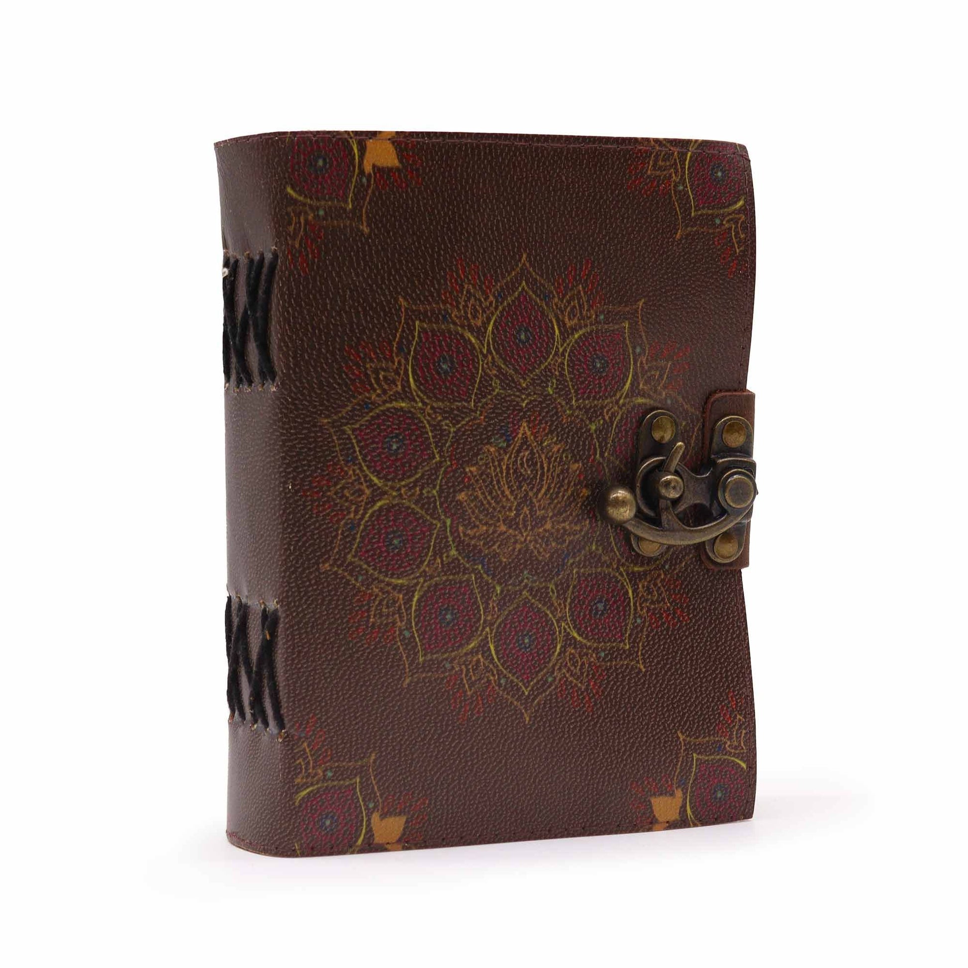 Lotus Mandala Leather Notebook – deckle edge journal with embossed mandala design and clasp closure