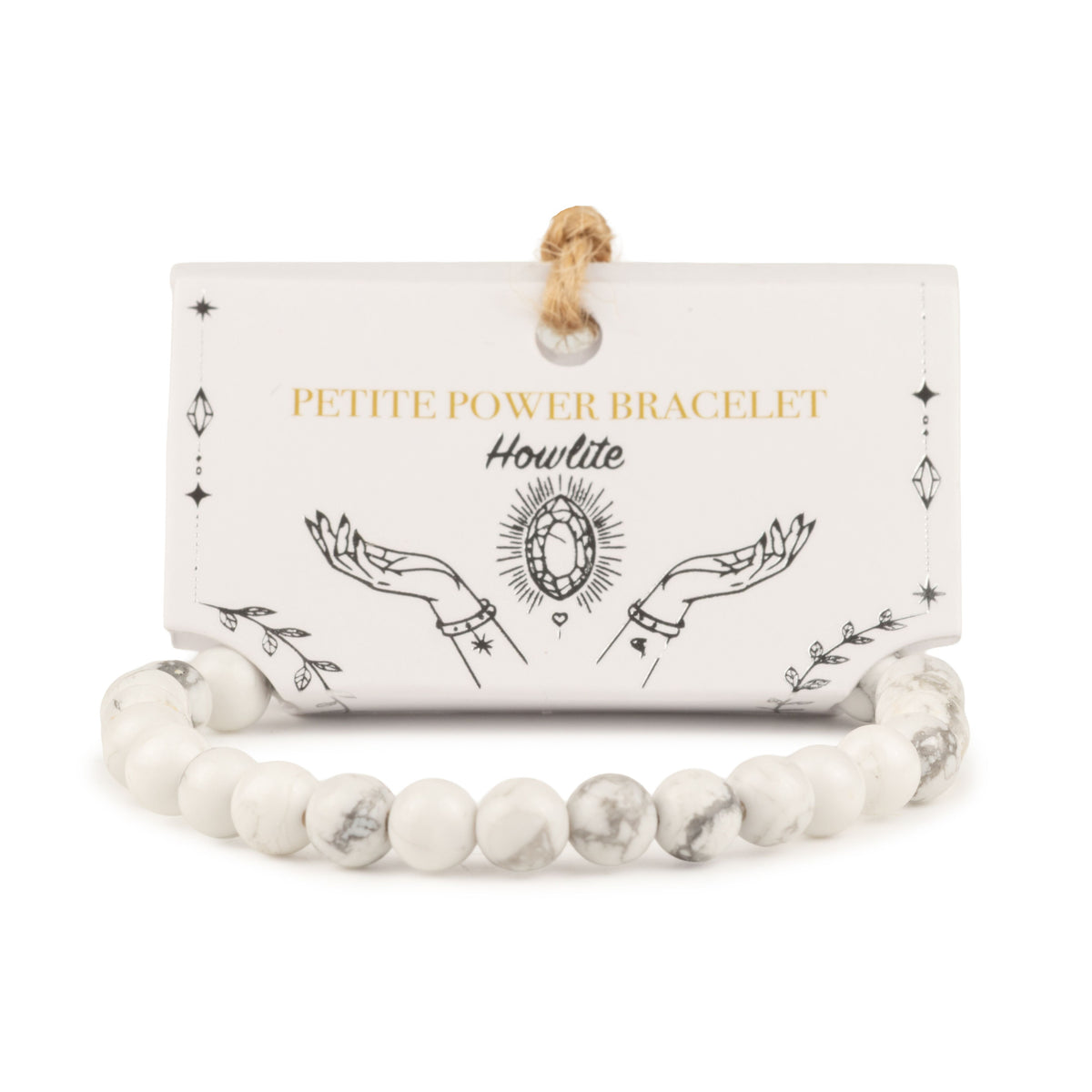 Petite Howlite Power Bracelet with polished 6mm white gemstone beads and natural grey veining, 17cm elastic stretch fit for slimmer wrists UK