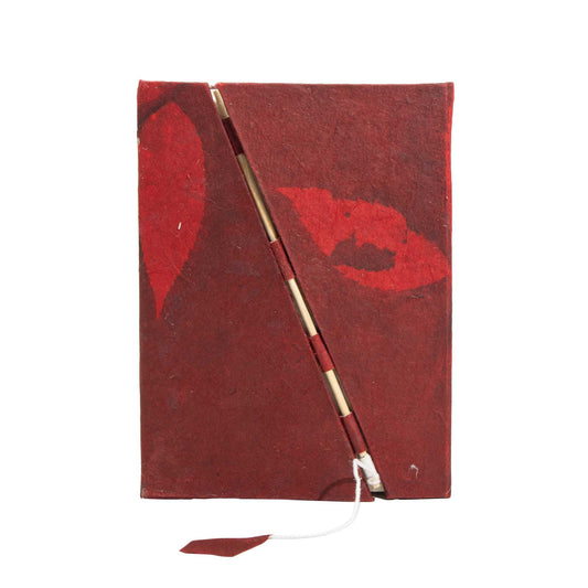 Bold Floral Lokta Journal medium ruby handmade paper with bamboo lock closure