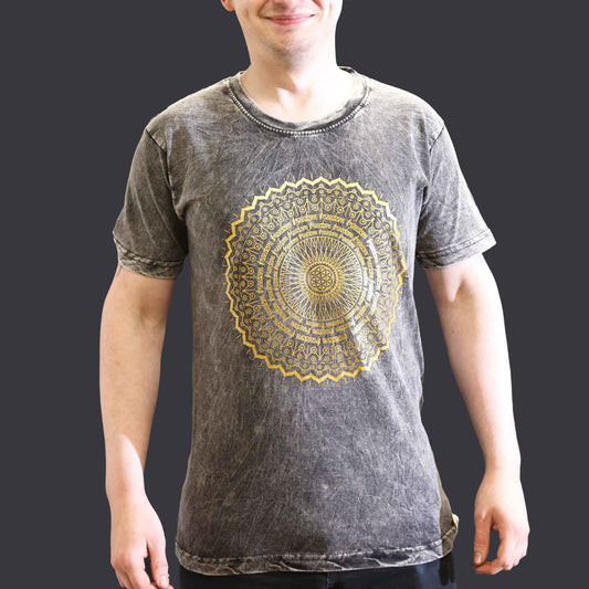 Small stone washed dark grey mandala spiritual t-shirt