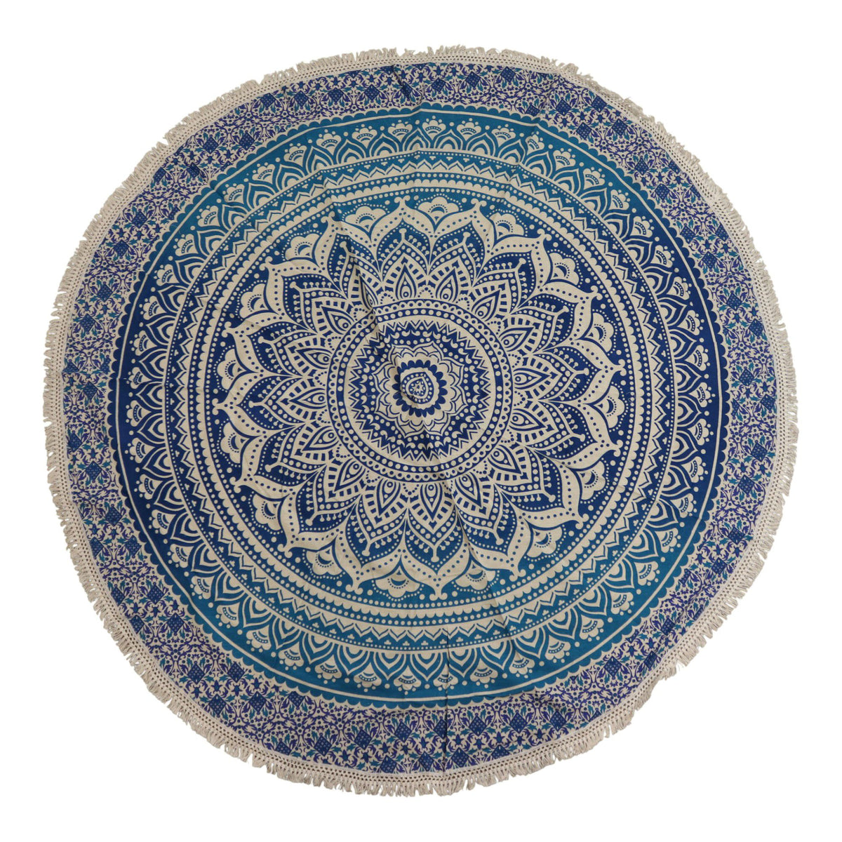 Classic Blue mandala roundie cotton art with blue and white design 130cm UK