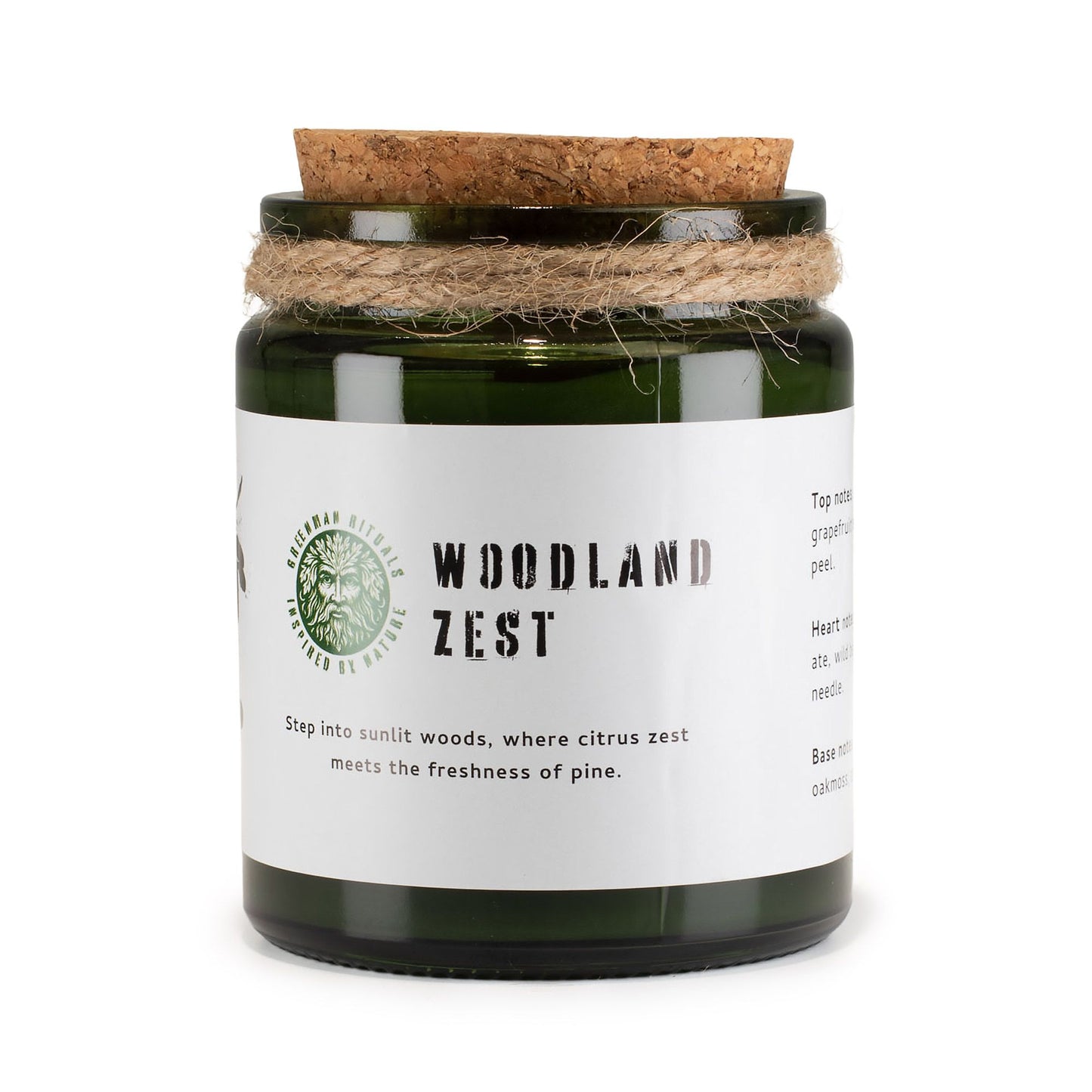 Greenman Woodwick Soy Candle – Woodland Zest fresh green soy candle with wooden wick