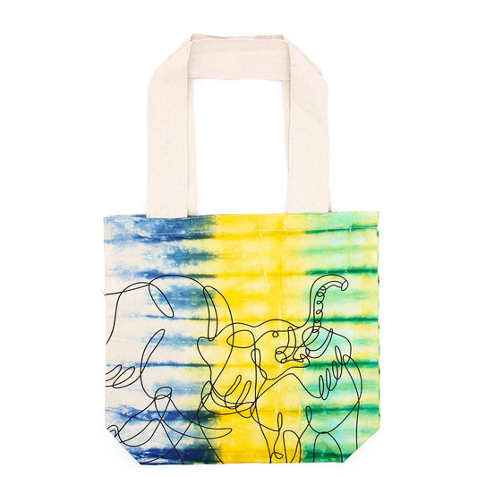 Tye-Dye Cotton Bag - Elephants - Multi - Natural Handle