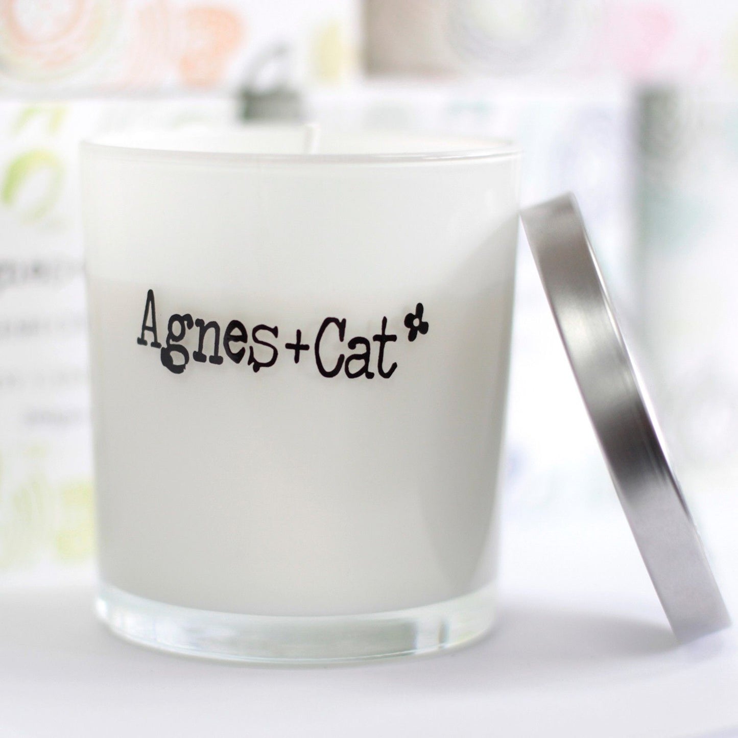 Agnes + Cat Dolly Blue Votive Candle – soft powdery floral soy candle in glass jar