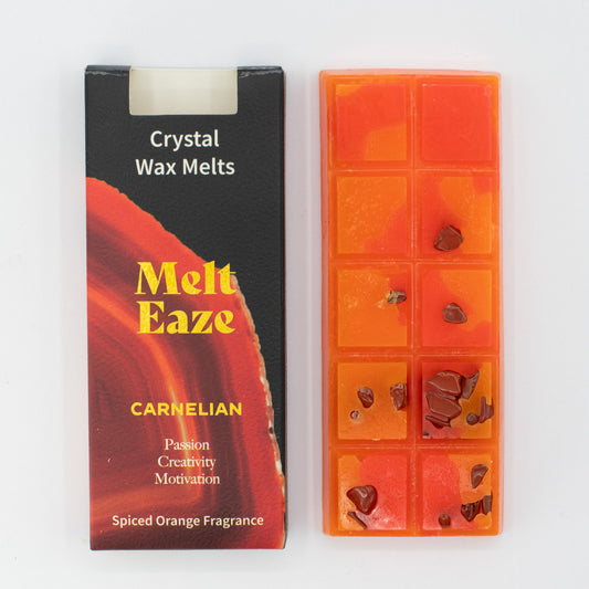 MeltEaze Carnelian Fire wax melts 50g snap bar with carnelian chips spiced orange scent
