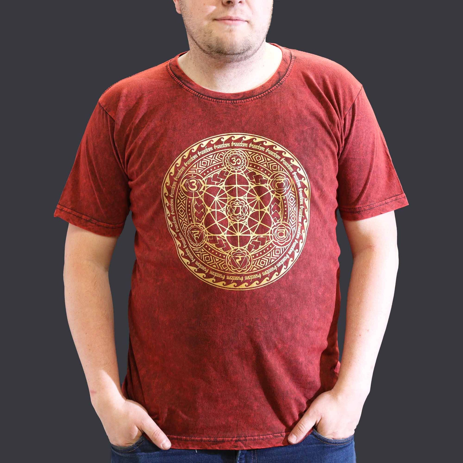 XLarge stone washed maroon chakra spiritual t-shirt