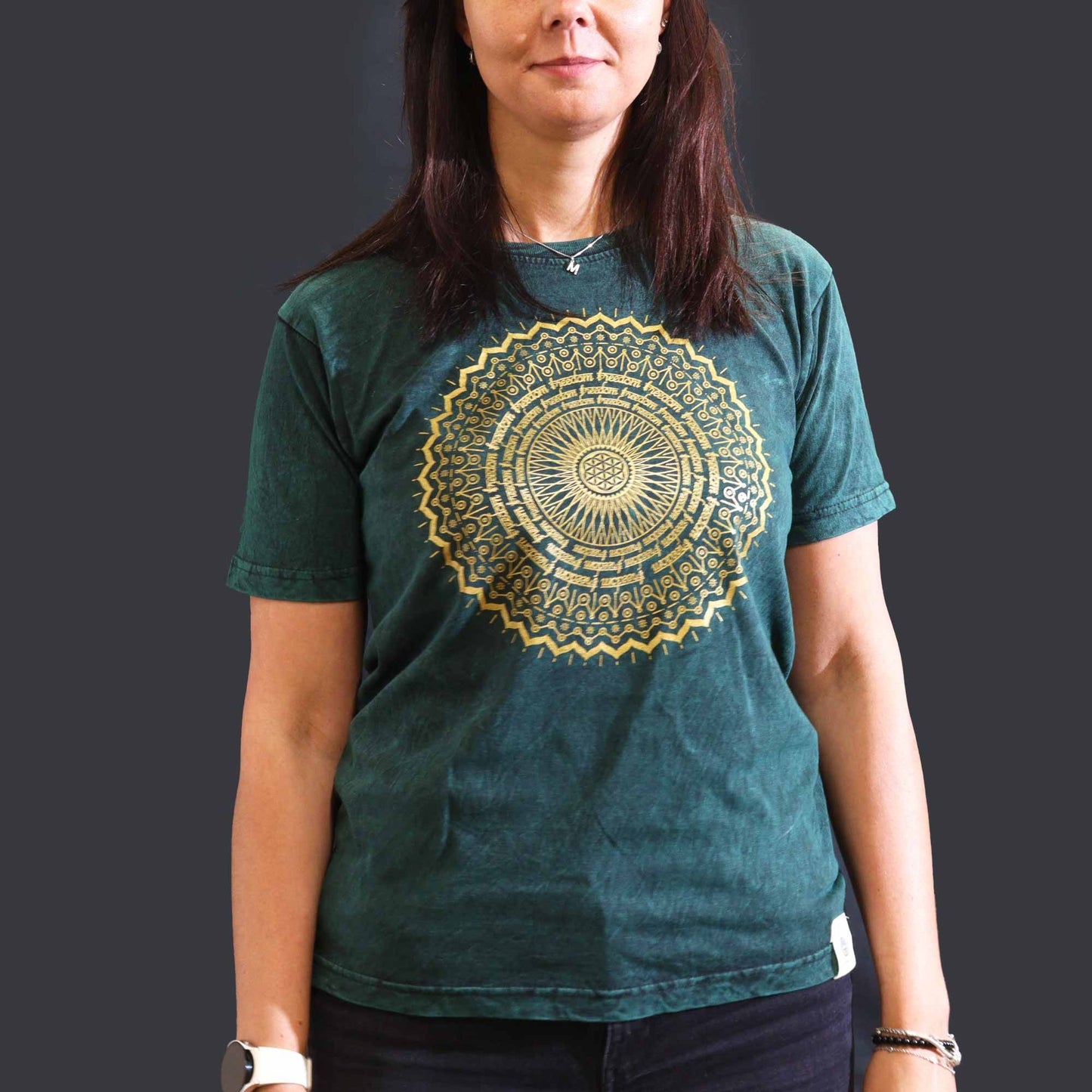 Medium stone washed green mandala spiritual t-shirt