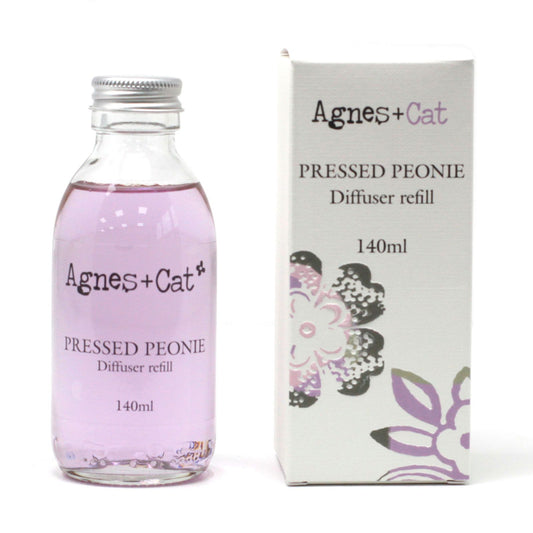 Agnes + Cat Pressed Peonies reed diffuser refill 150ml with soft floral peony jasmine fragrance