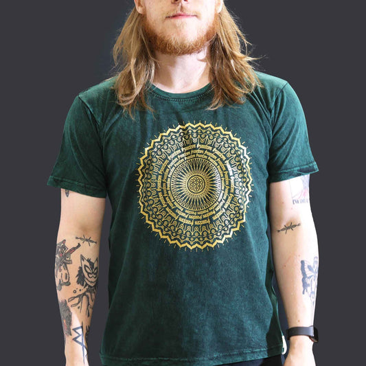 Large stone washed green mandala spiritual t-shirt