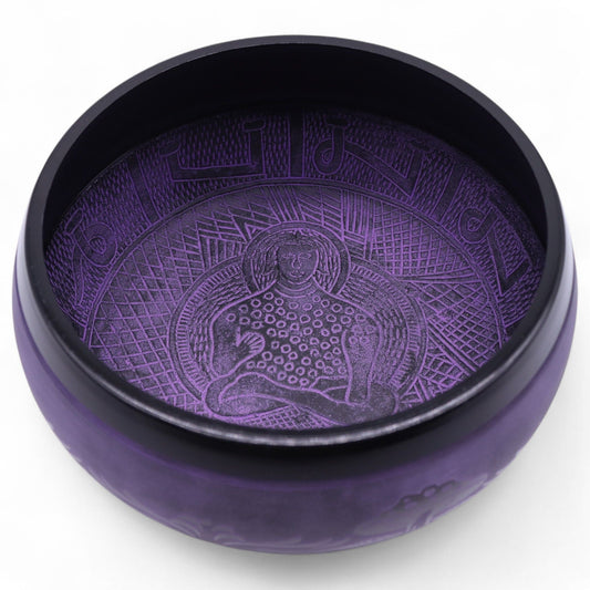 Extra Loud Mushroom Singing Bowl “Purple Haze” – 23 cm brass-alloy bowl with mushroom motif and polished finish.