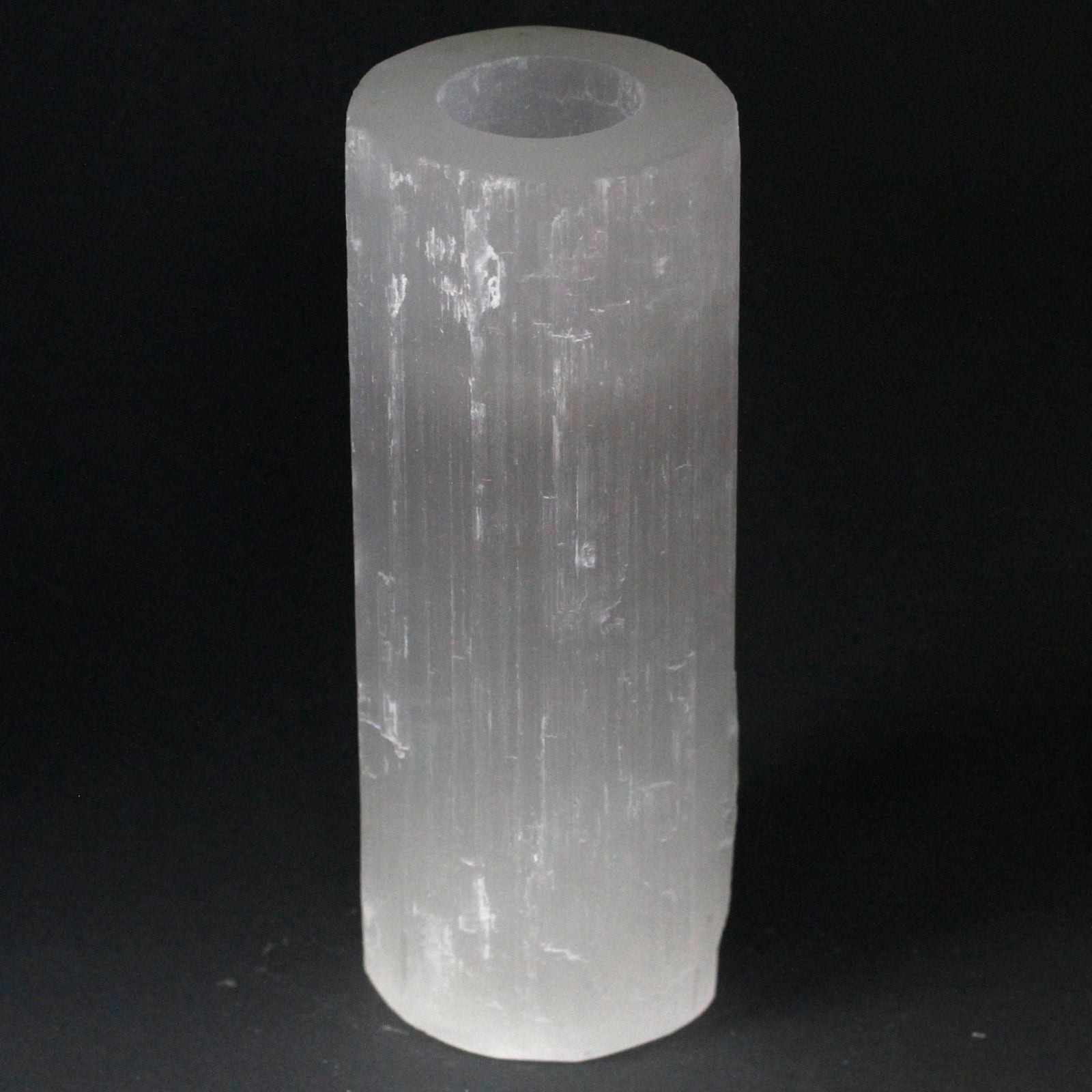 Selenite Cylinder Candle Holder XL 20 cm – X large selenite crystal candle holder for soft ambient light, space cleansing and spiritual ambience