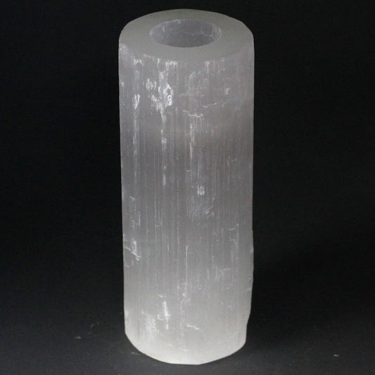 Selenite Cylinder Candle Holder XL 20 cm – X large selenite crystal candle holder for soft ambient light, space cleansing and spiritual ambience