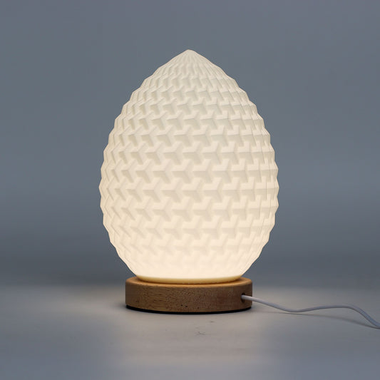 New Wave Lamp – Teardrop – minimalist ambient lamp with smooth finish and wood-effect base for contemporary home lighting UK