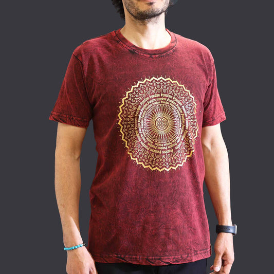 Medium stone washed maroon mandala spiritual t-shirt