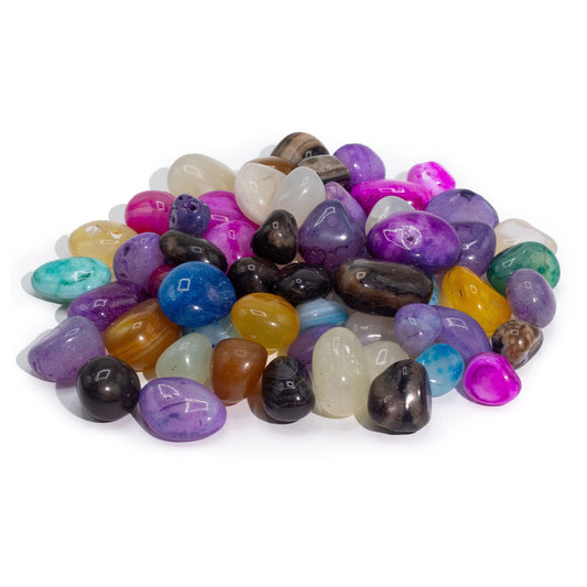 Mixed treated agate medium tumblestones in a seven-colour assortment supplied in a 1kg bulk bag