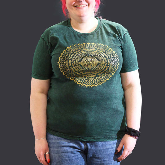 XLarge stone washed green mandala spiritual t-shirt