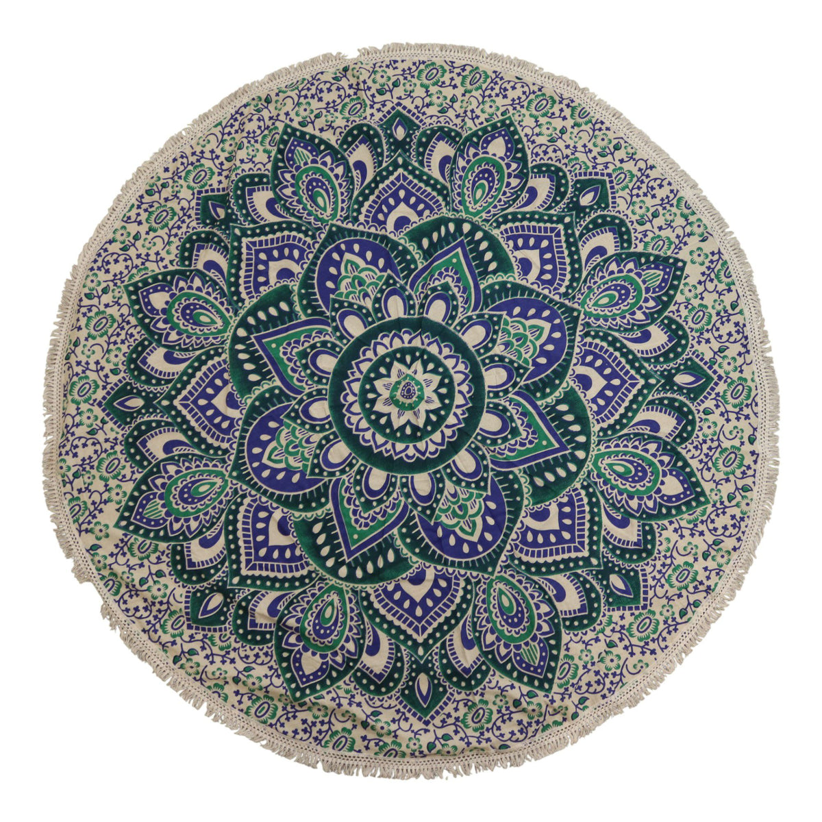 Teal Blue mandala roundie cotton art with teal and blue circular design 130cm UK