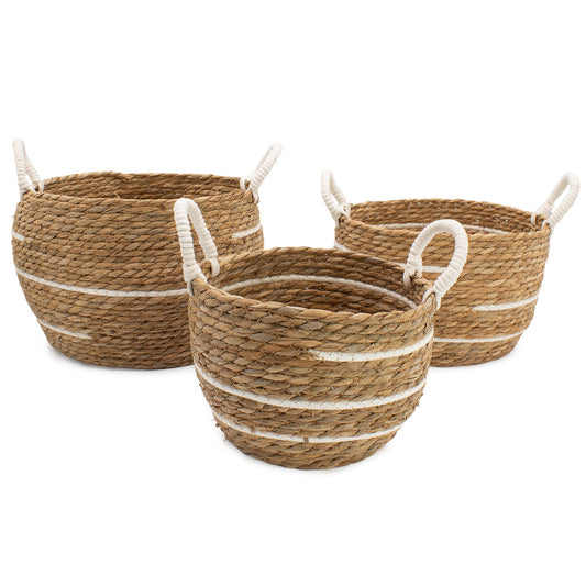Cotton & seagrass large baskets natural stripes – woven eco-friendly storage baskets for boho home organisation