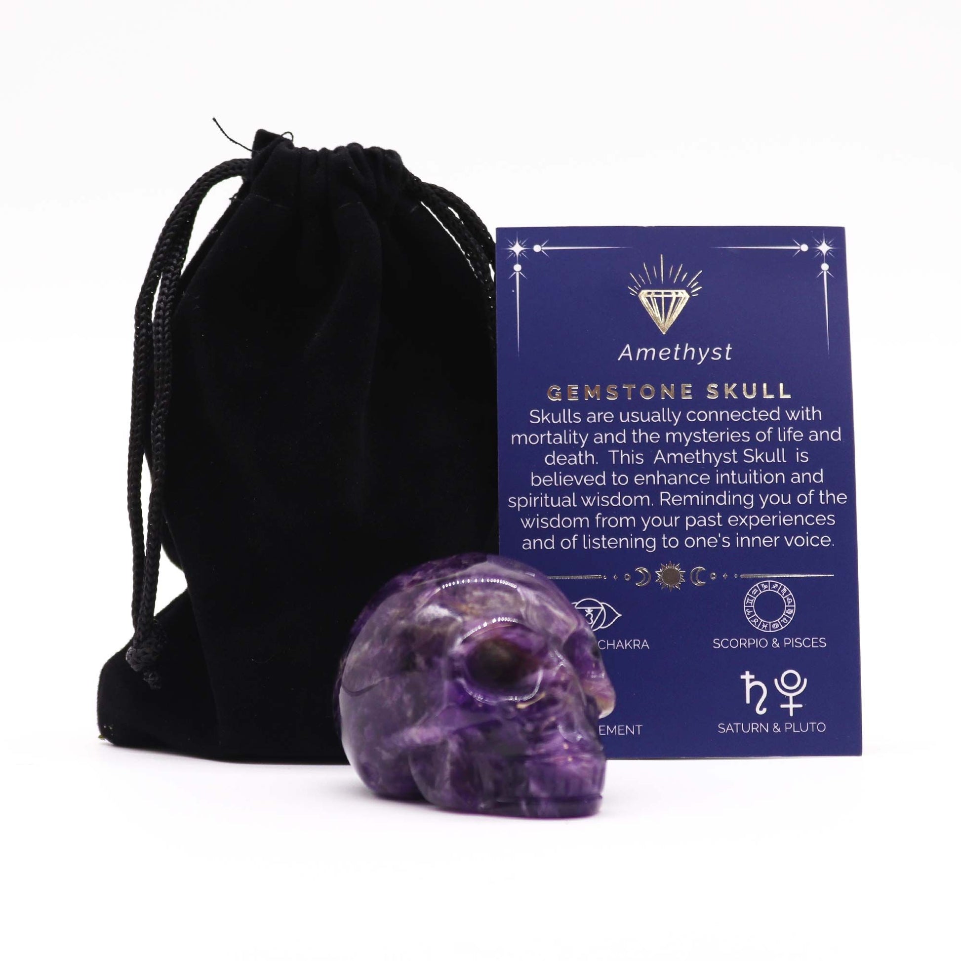 Gemstone Large Skull – polished amethyst crystal skull figurine for spiritual décor and intuitive focus