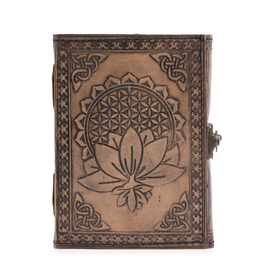 Lotus Mandala Leather Notebook Antique Grey – 200 page stitched journal with embossed mandala design