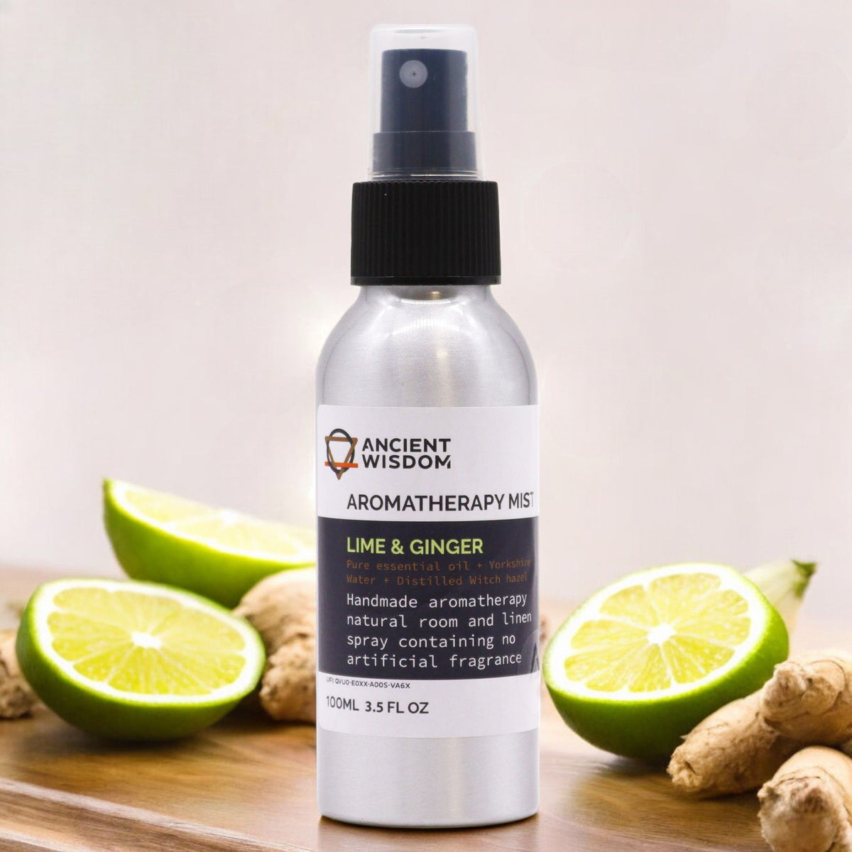 Lime and Ginger Essential Oil Mist 100ml aromatherapy room and linen spray with zesty citrus and warm spicy fragrance UK