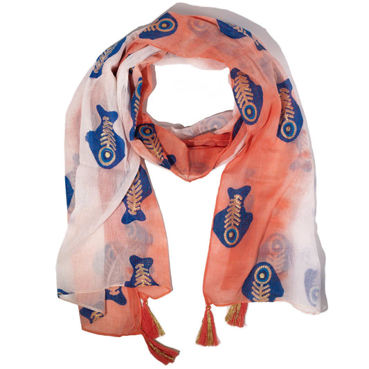 Nomad Sari Aqua Fish Scarf – Coral