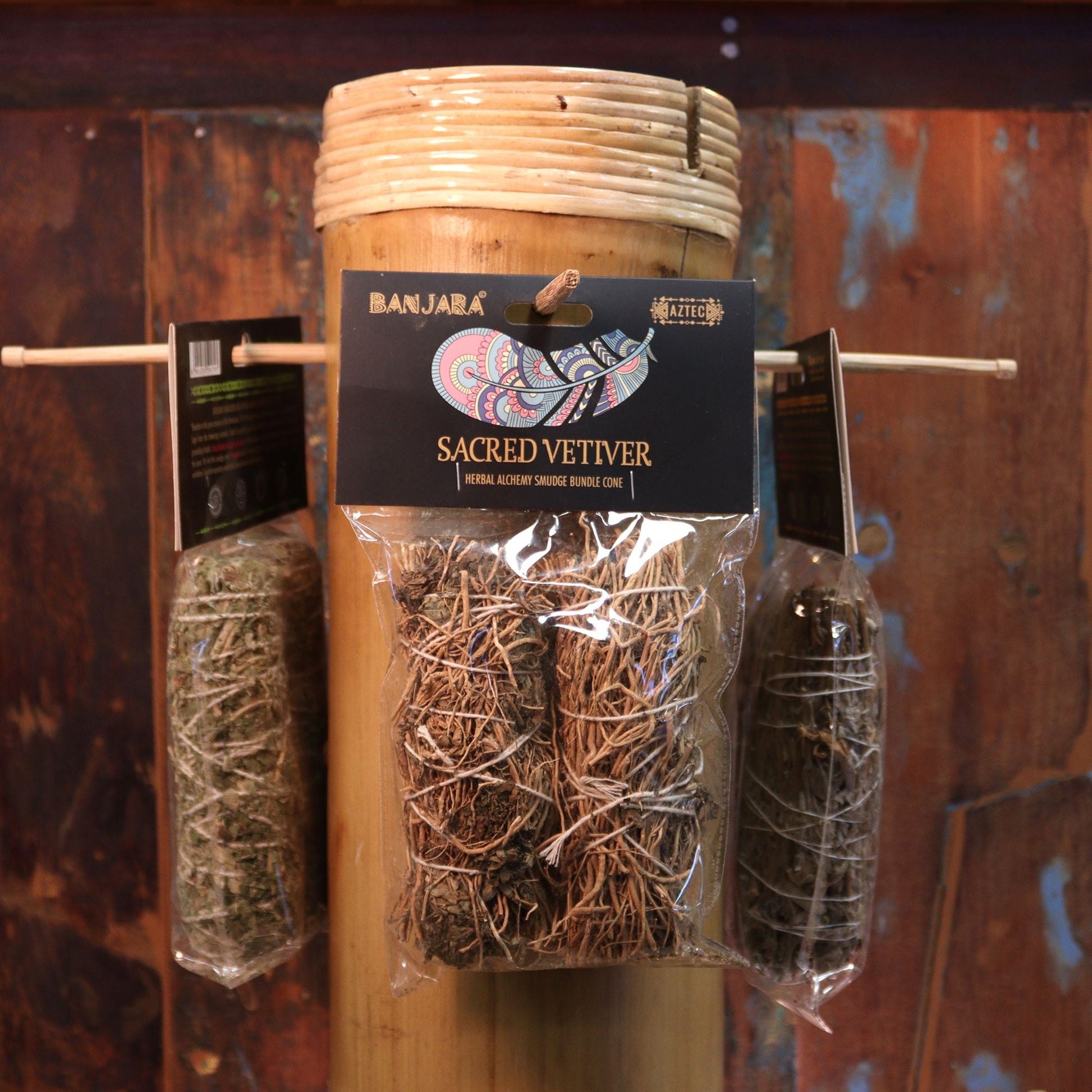 Pack of Banjara Vetiver smudge sticks for grounding, meditation and energy cleansing.