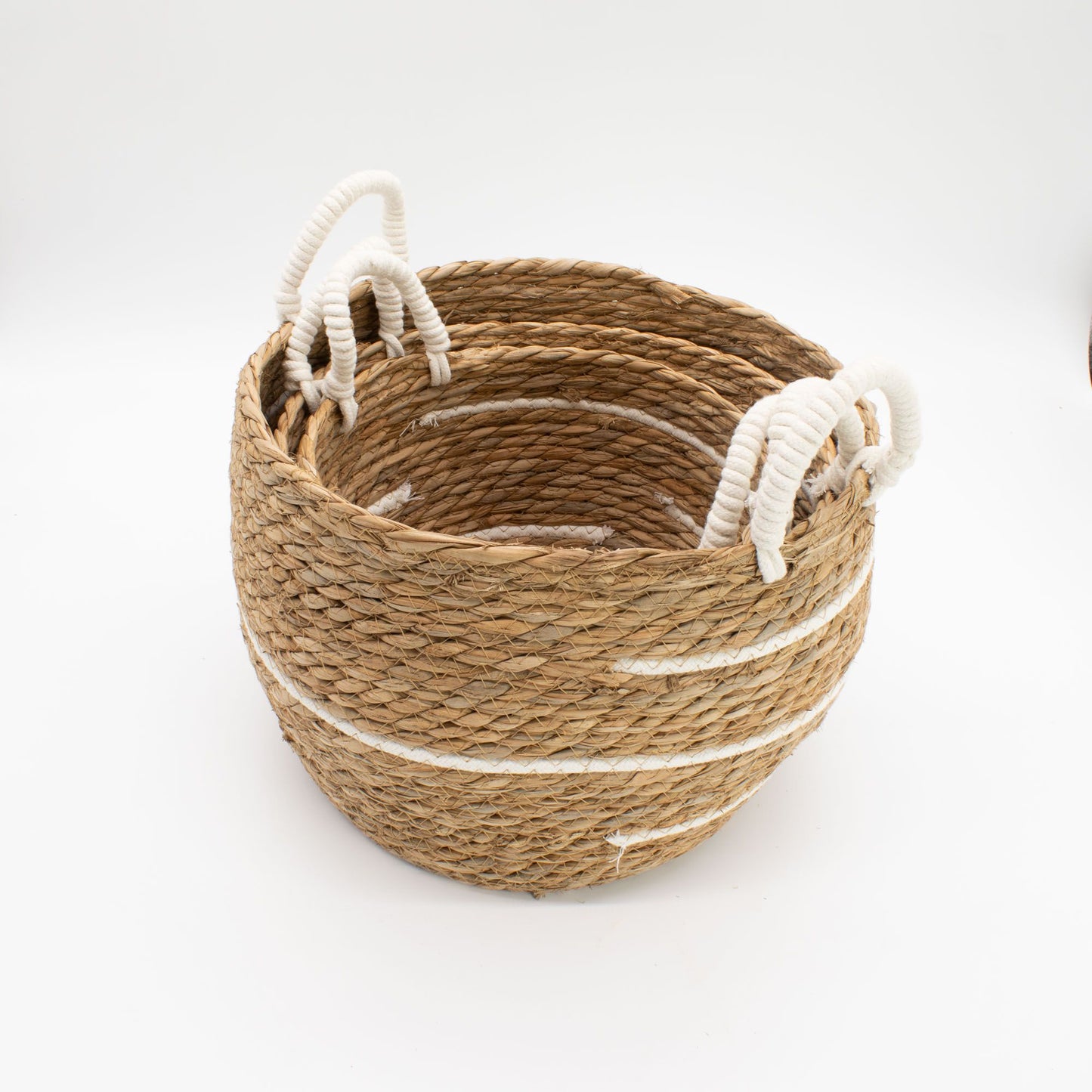 Cotton & Seagrass Large Baskets – Natural Stripes – Set of 3