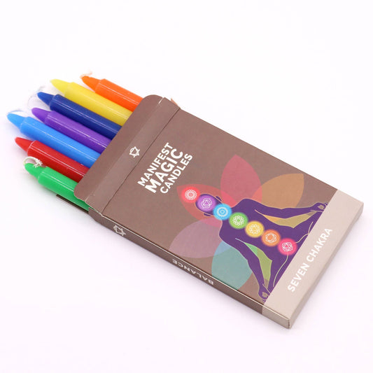 Seven Chakra Manifest Candles – Pack of 7 ritual spell candles with approx. 90 minute burn time