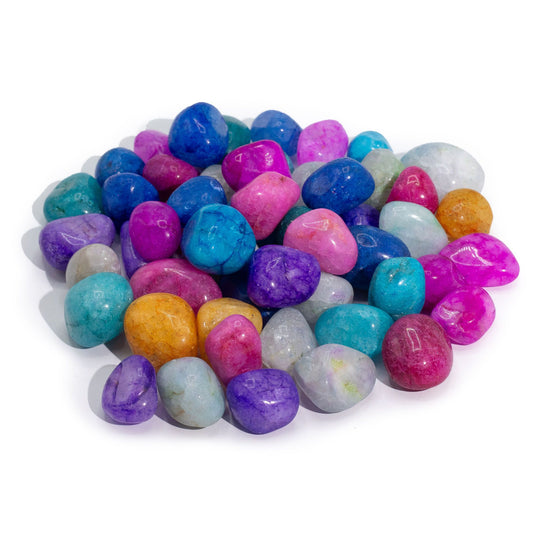 Mixed Crackle Quartz medium tumblestones in bright blue pink purple teal and yellow colours in a 1kg bulk selection