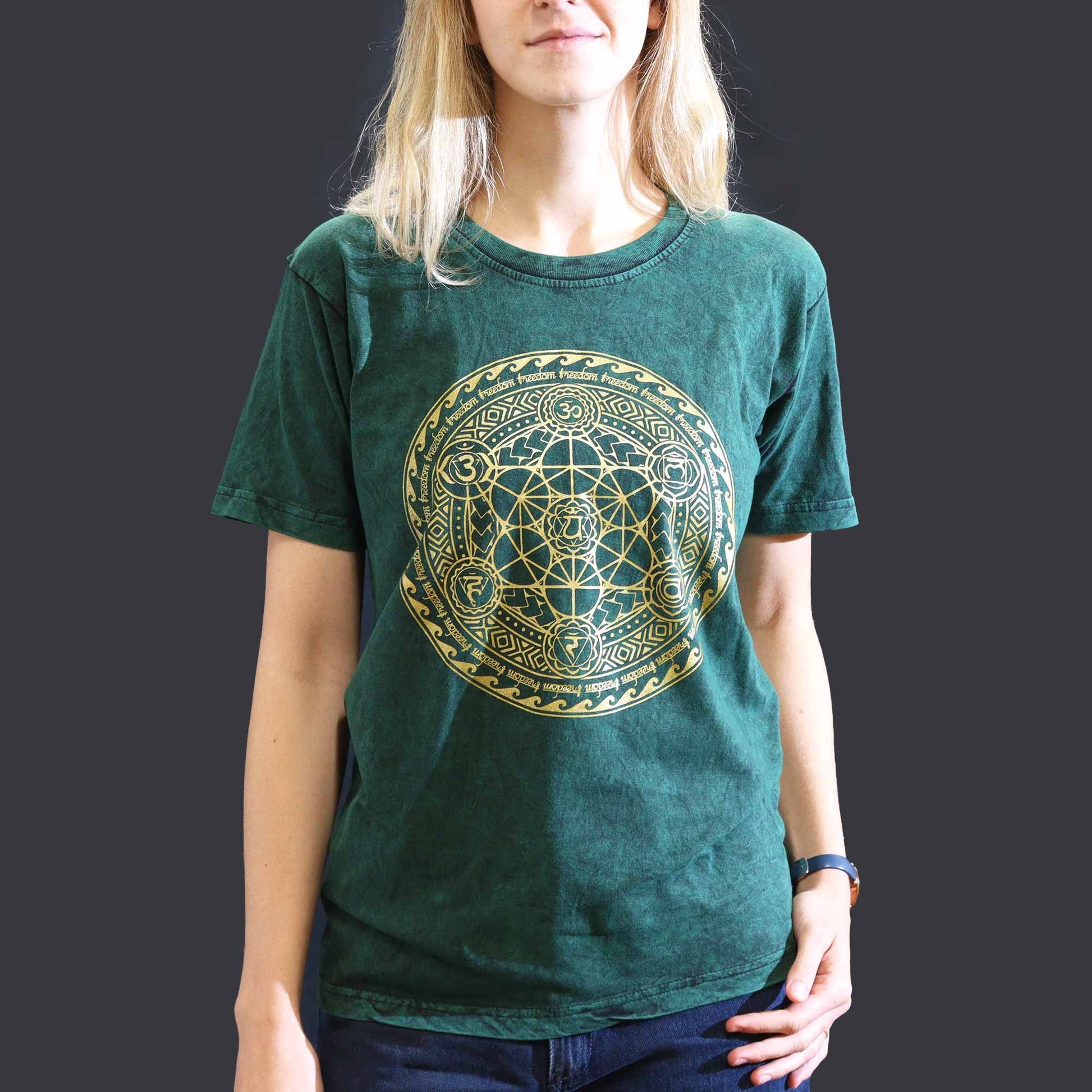 Small stone washed green chakra spiritual t-shirt
