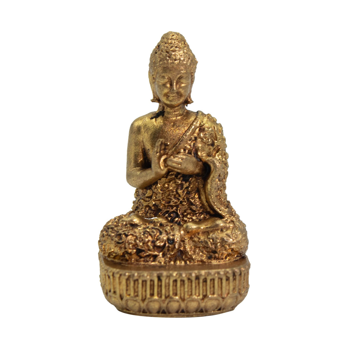 Miniature brass Buddha figurine seated meditation statue with aged gold finish 48mm UK