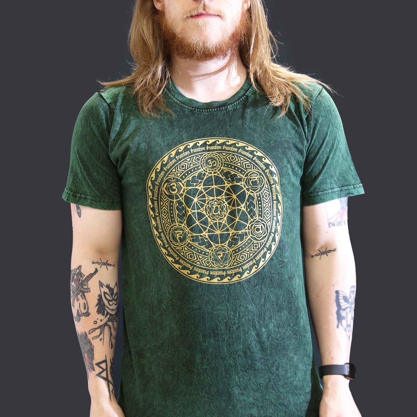 Large stone washed green chakra spiritual t-shirt