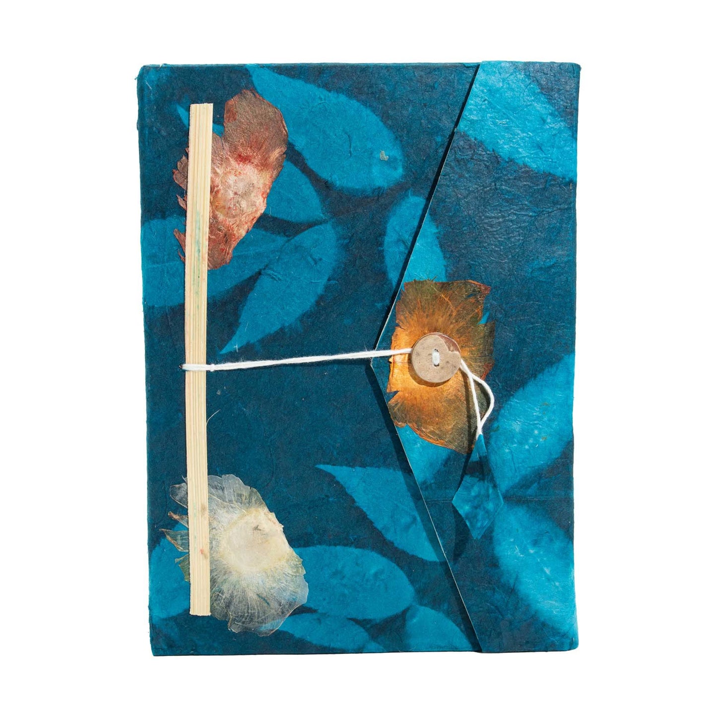 Bold Floral Lokta Journal large midnight blue handmade paper with floral cover and bookmark
