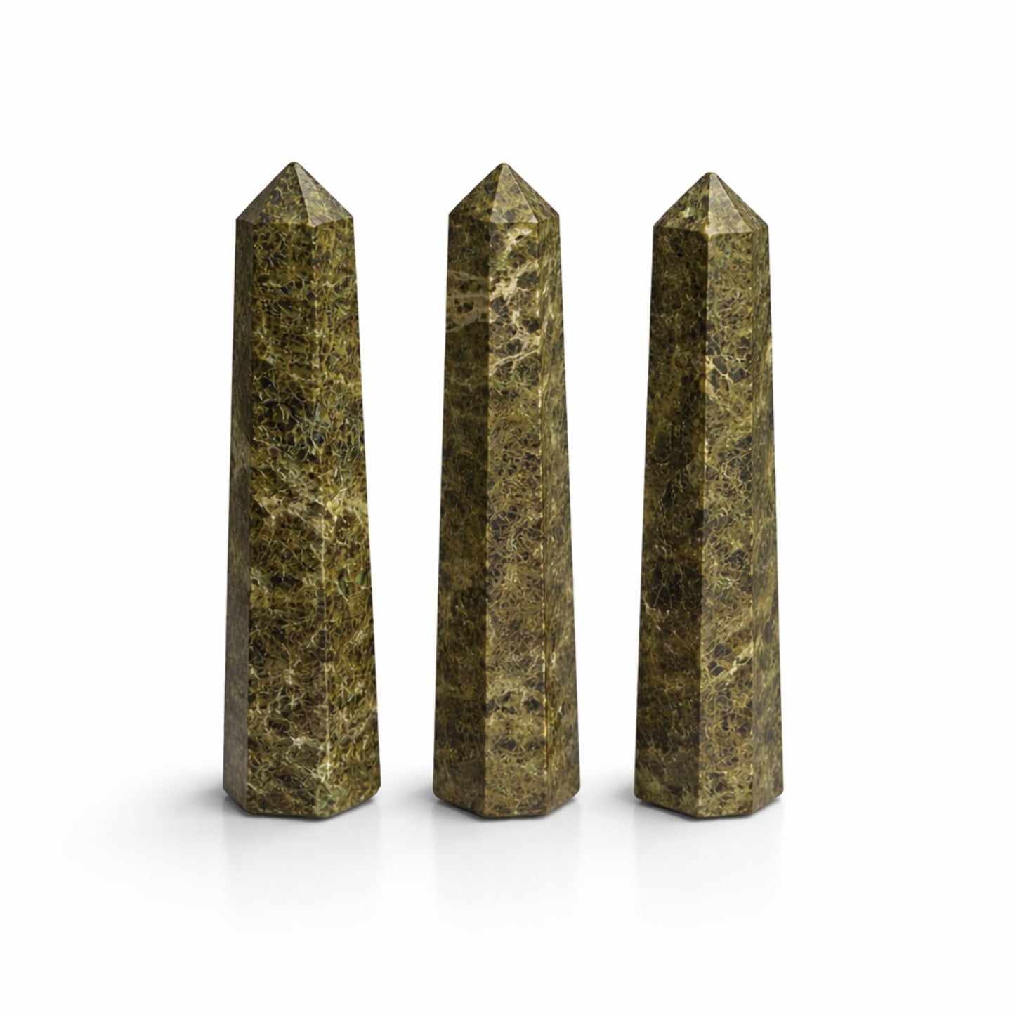 Epidote obelisk point 11cm six face crystal tower green gemstone