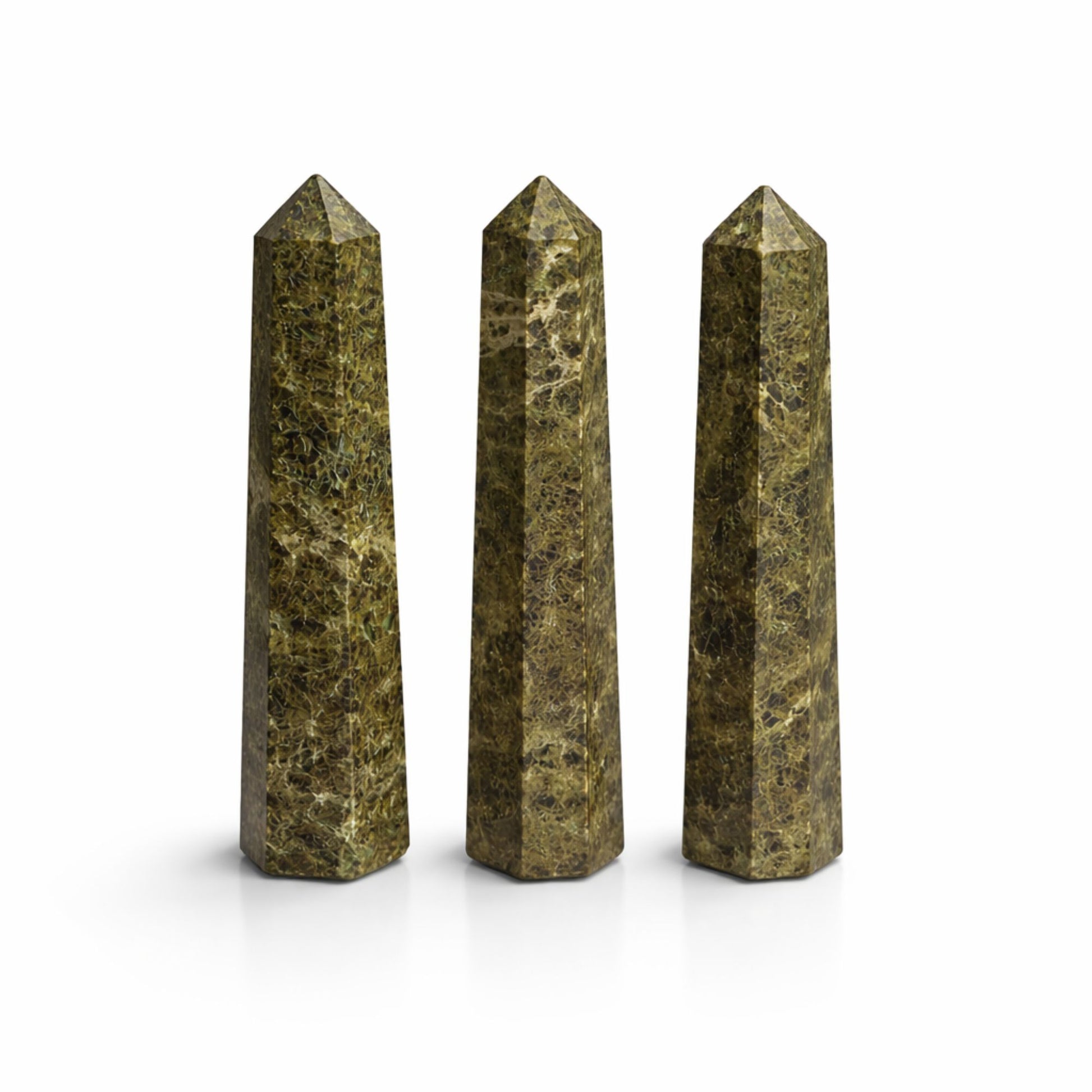 Epidote obelisk point 11cm six face crystal tower green gemstone