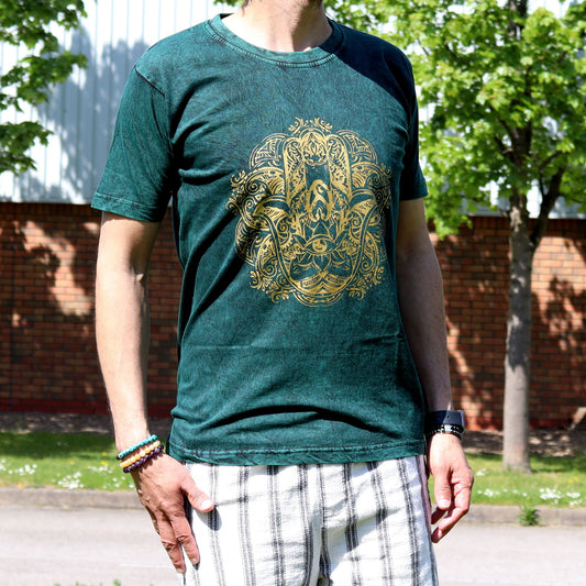 Medium Stone Washed T-Shirt - Hamsa - Green