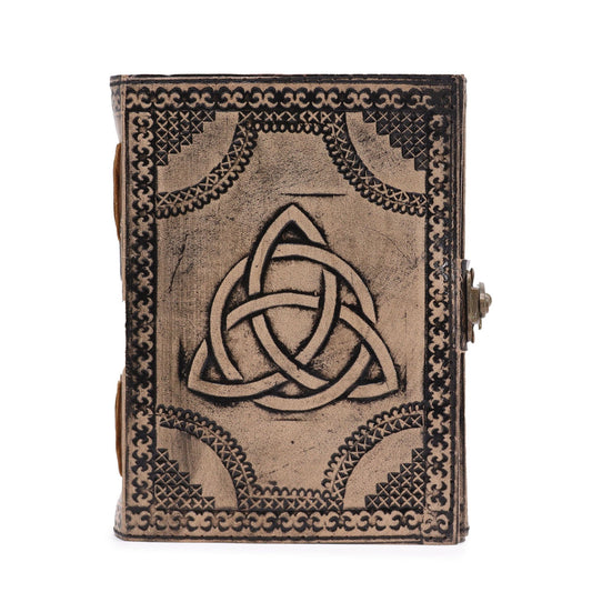 Circle Triquetra Leather Notebook Antique Grey – 200 page stitched journal with embossed triquetra design