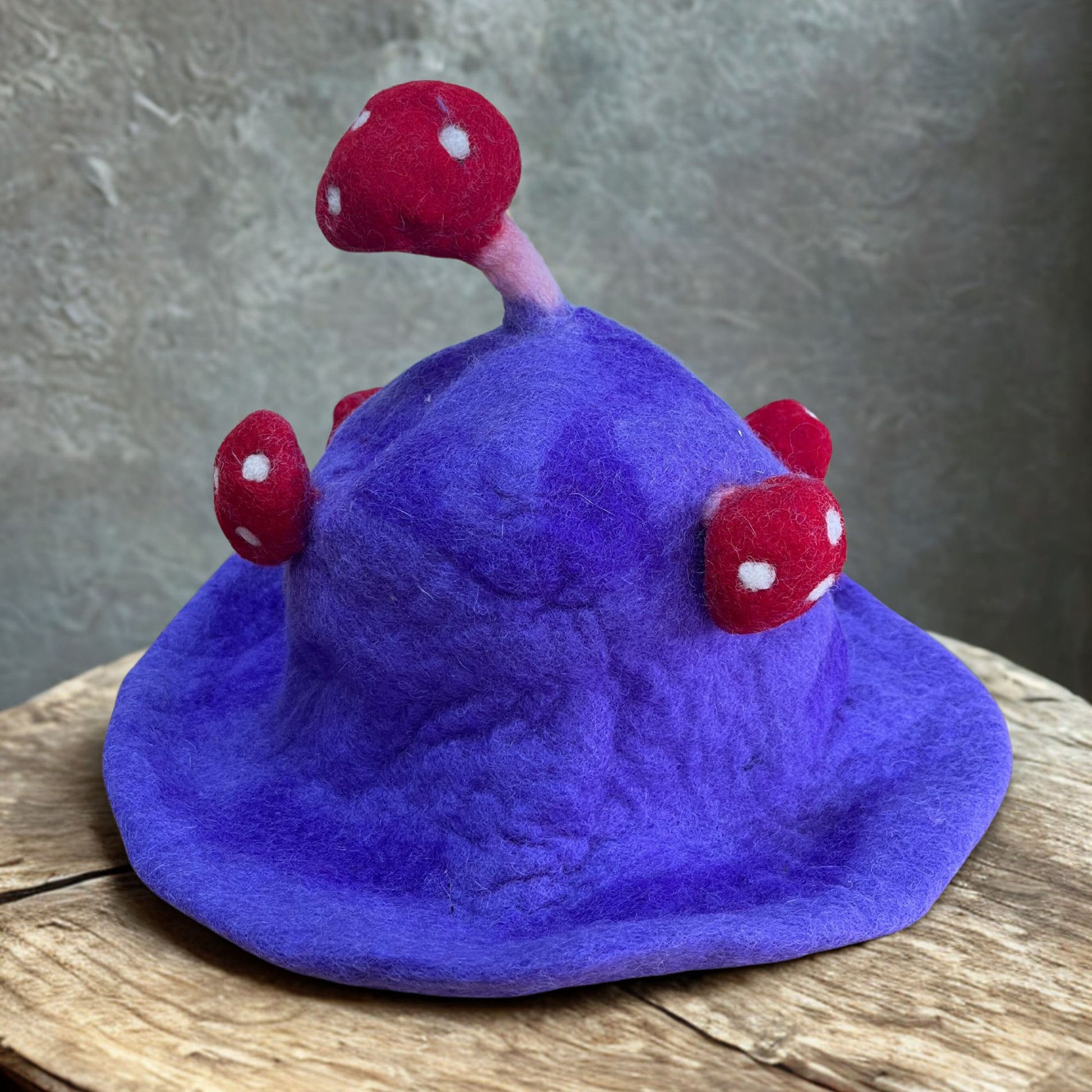 Felted Mushroom Hat in dreamy purple haze felted wool with rounded silhouette