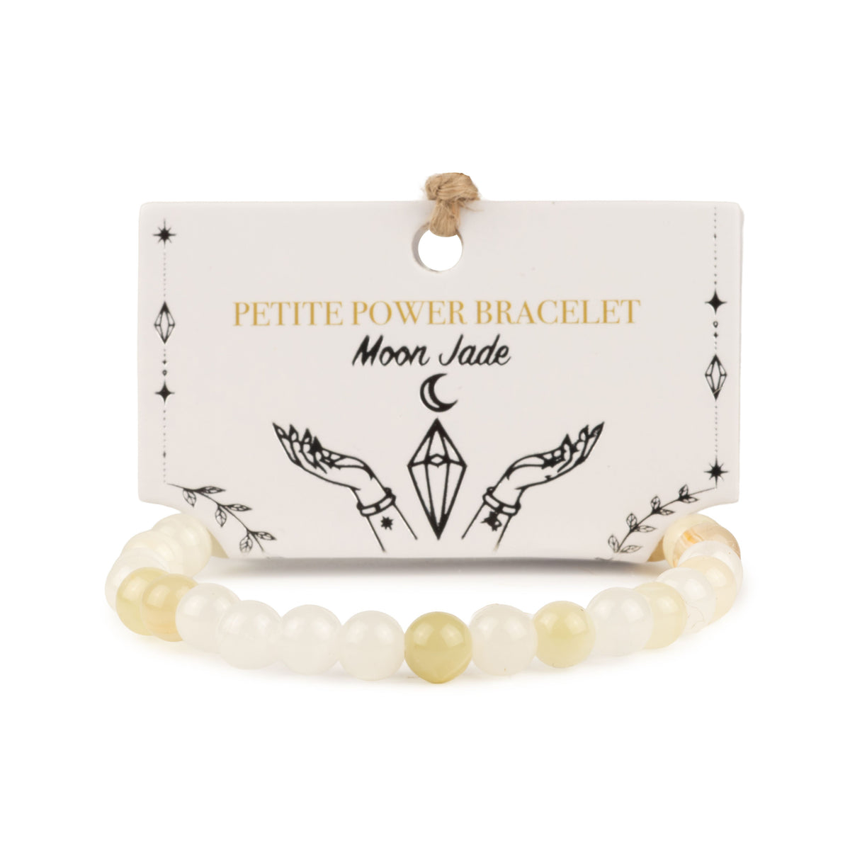Petite Moon Jade Power Bracelet with polished 6mm white and cream gemstone beads, 17cm elastic stretch fit for slimmer wrists UK