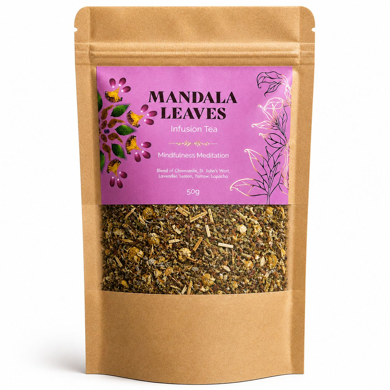 Mindfulness & Meditation herbal infusion 50g kraft bag with chamomile, lavender, lemon balm and passionflower