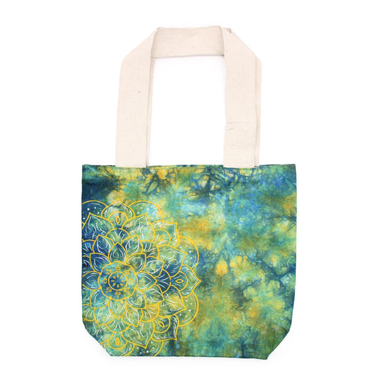 Tye-Dye Cotton Bag -  Mandela - Green/Blue - Natural Handle